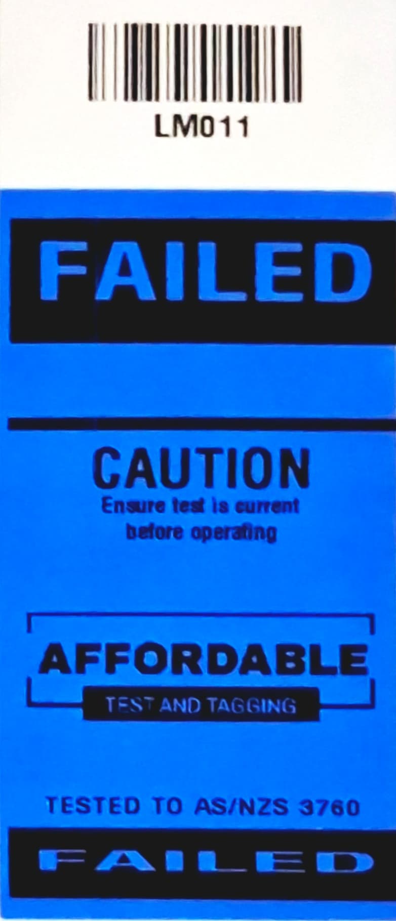 Failed test and tag label on electrical equipment
