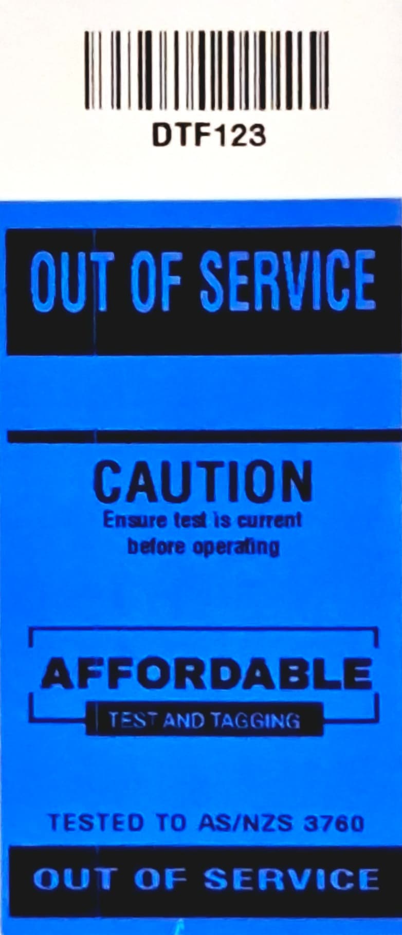 Out of service test and tag label on electrical equipment